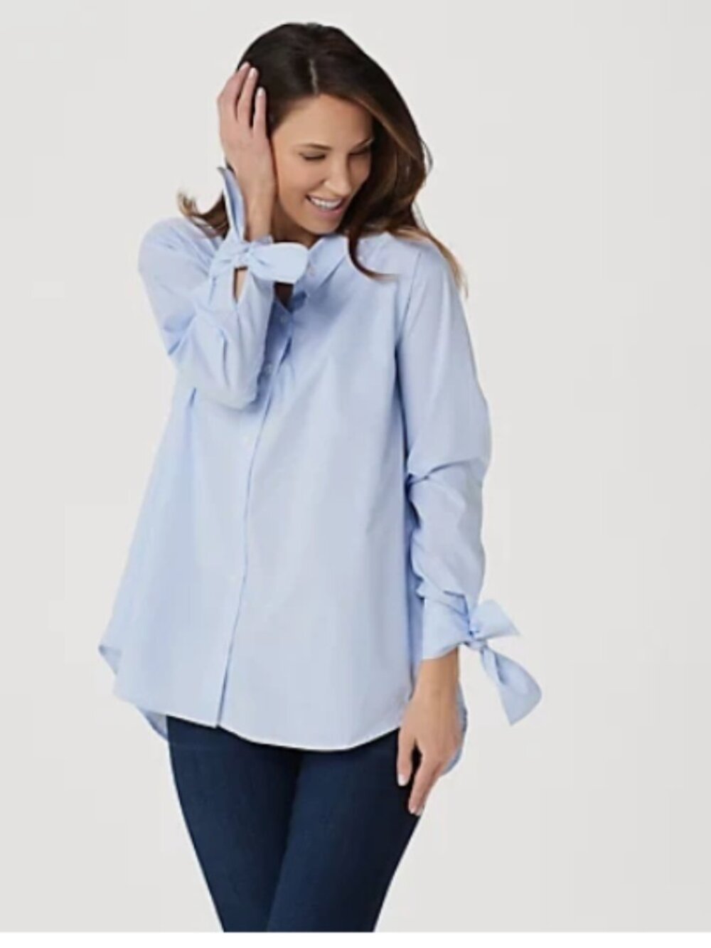Attitudes Renee Woven Elastic Back Wrinkle Resistant Shirt-Indigo-Reg 16-A351895